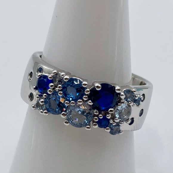 Bomb Party Ring RBP6118 Sparkled Elegance Multi Blue Cubic Zirconia Sz 8 Rhodium - Picture 2 of 6